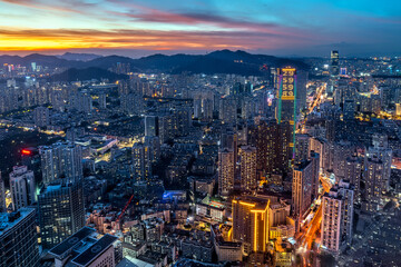 Obraz premium Urban buildings in Shenzhen, Guangdong Province, China, at sunset