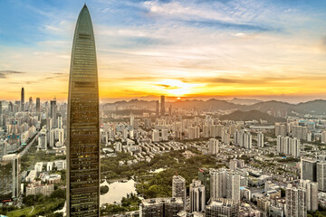 Fototapeta premium Urban buildings in Shenzhen, Guangdong Province, China, at sunset