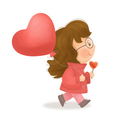 Happy girl with a balloon and lollipop.