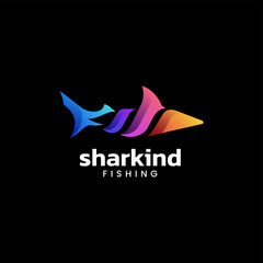 Vector Logo Illustration Shark Gradient Colorful Style.