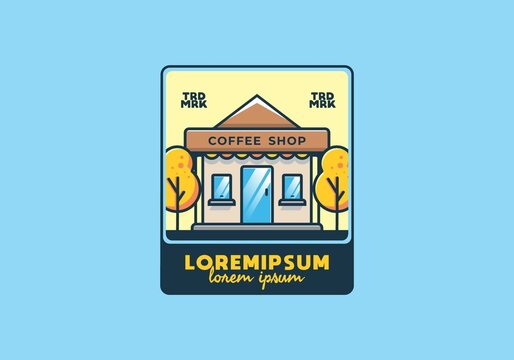 Coffee shop line art flat illustration