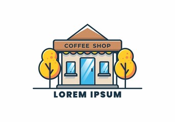 Obraz premium Coffee shop line art flat illustration