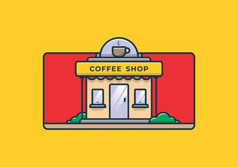 Obraz premium Coffee shop line art flat illustration