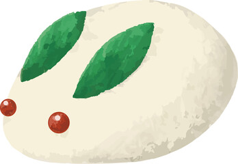 冬　雪うさぎ　兎　雪　あそび　水彩　背景白　イラスト素材
