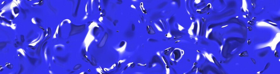 abstract texture of glass surface of blue color. Glossy surface of water. Texture of liquid molten gold. Banner for insertion into site. Horizontal image. 3D image. 3D rendering.