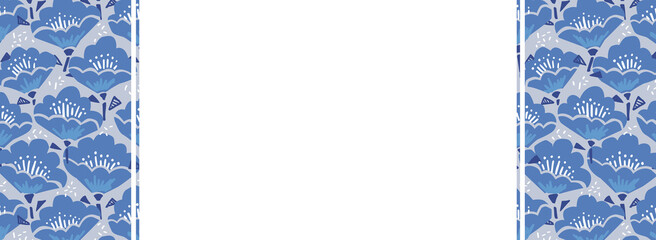 北欧風　手描きの花柄　バナーテンプレート（青）