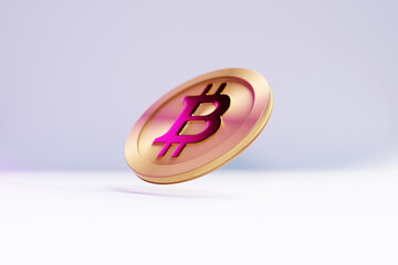 3d illustration gold bitcoin coin. Cryptocurrency bitcoin symbol  on white background.