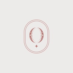 Luxury linear vector logo in a minimalistic style. Geometric logo with the letter O and stars. Template for esotericism, astrology, beauty industry, salon, jewelry.