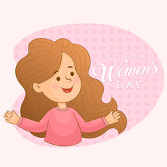 Happy Women's Day, woman character celebrating.