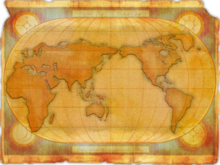 セピア調のアンティークな世界地図