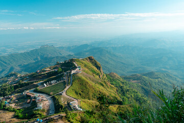 High angle view of Pha Hua Sing on a clear day, you can see the complicated mountainous area in the...