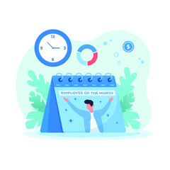 Employee achievement award badge of the month with cartoon flat vector illustration .	