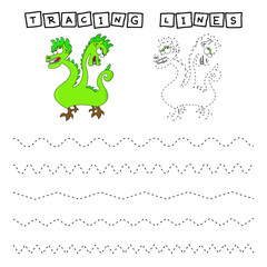 Fototapeta na wymiar Tracing lines game with funny monsters. Worksheet for preschool kids, kids activity sheet, printable worksheet 