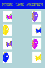 Match the halves of the fishes. Educational game for children.