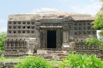 Sculptures carved on the outer wall of the Laxminarayana temple one of the five rock temples inside...
