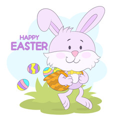 Fototapeta premium Easter bunny and Easter eggs with basket.