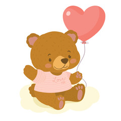 Valentines teddy bear hanging a heart shape balloon.