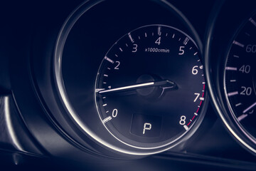 Fototapeta premium Car panel, digital bright tachometer, odometer and other tools. .