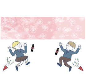 卒業を喜ぶ男子生徒と女子生徒