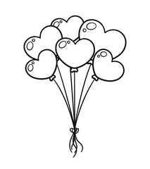 Group of heart balloons tied together cartoon outline vector clipart
