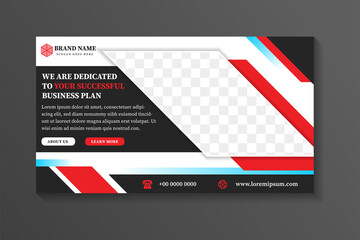 successful business plan horizontal banner design. Template vector header with diagonal elements for photo and text. Material design of the banner for the web or landing page.