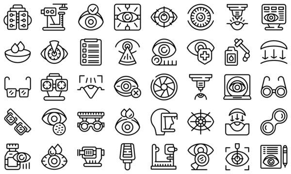 Laser vision correction icons set outline vector. Surgery refractive. Beam eye