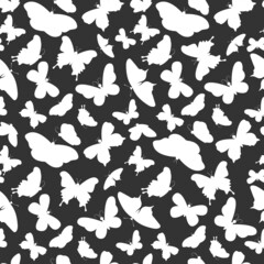 Black and white simple seamless pattern with butterflies silhouettes.