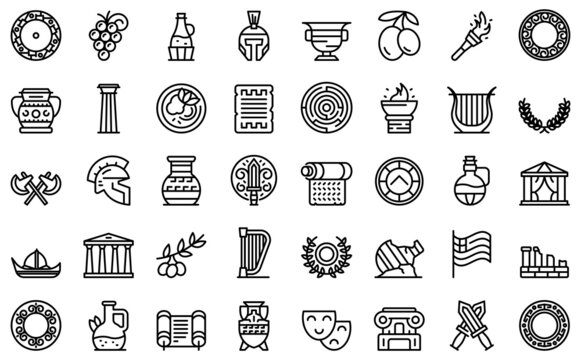 Athens icons set outline vector. Greece skyline. City building