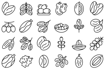 Fototapeta na wymiar Date fruit icons set outline vector. Leaf food. Dried branch