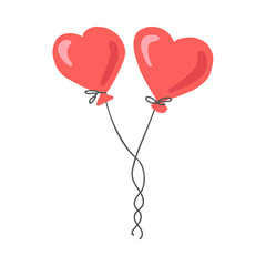 Two heart shaped balloons isolated on white background in cartoon style.