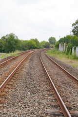 Fototapeta na wymiar railway train rail in countryside rural landscape