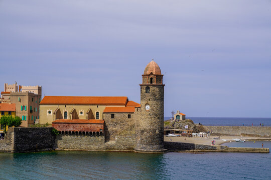 Collioure in south France church Notre Dame des Anges and castle Royal