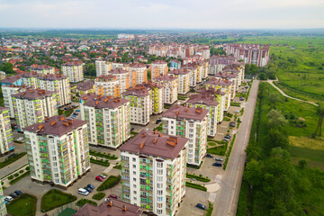 Fototapeta na wymiar Aerial view of city residential area with high apartment buildings.