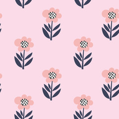 Seamless childish pattern with cartoon flowers. Creative kids texture for fabric, wrapping, textile, wallpaper, apparel. Vector illustration