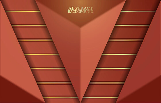 Abstract terracotta background with golden lines and volumetric triangular shapes.