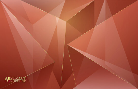 Abstract terracotta background with golden lines and triangular shapes.