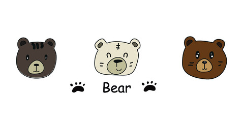 Naklejka premium Vector set of cute drawn bears. . Beige bear, brown bear. Coloring book, textiles, wallpaper, cartoon.Doodle.Kid Graphic.Vector simple Illustration
