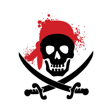 skull pirate illustration with cross 
sword