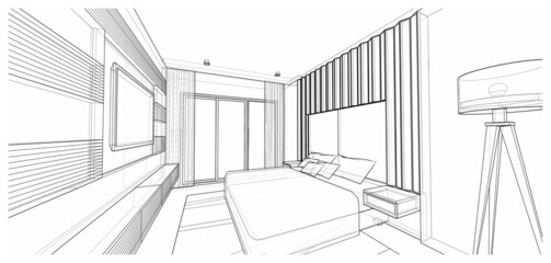 Interior design : modern luxury bedroom outline sketch
