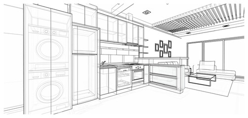 Interior design : kitchen pantry3d  outline sketch