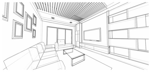 Interior design : living area outline sketch