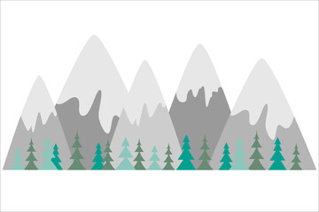 Snowy mountains in scandinavian simple style, vector graphic