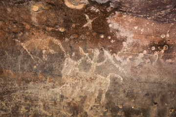 Bhimbetka Rock Shelters, Raisen, Madhya Pradesh, India. Declared a UNESCO World Heritage site in...