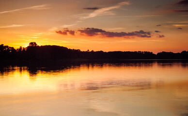 Fototapeta na wymiar Summer lake sunset, Zeesener Lake near Berlin, Germany.