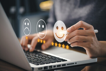 User give rating to service experience on online application for Customer review satisfaction...