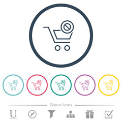 Cart disabled outline flat color icons in round outlines