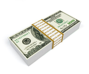 One Hundred Dollar Bills on White with Clipping Path