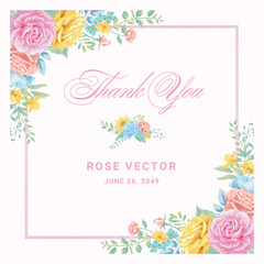 Beautiful Rose Flower and botanical leaf digital painted illustration for love wedding valentines day or arrangement invitation design greeting card