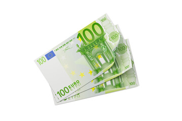 Obraz na płótnie Canvas Three One Hundred Euro Bills with Clipping Path