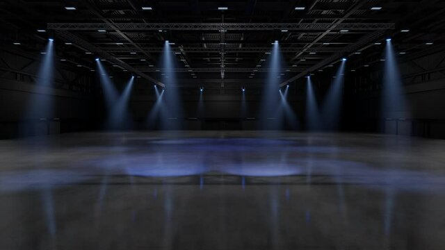 Motion Empty hall exhibition with lighting.Backdrop for stands,booth,product.
Big Room for conference,online.3D Background for entertainment,concert
,event,sports,live.Animation loop 4k.3D render.
